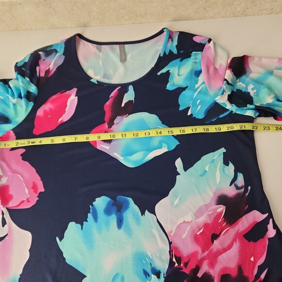 Last Tango asymmetrical top size XL gorgeous floral print stretch chiffon trim - Picture 9 of 10